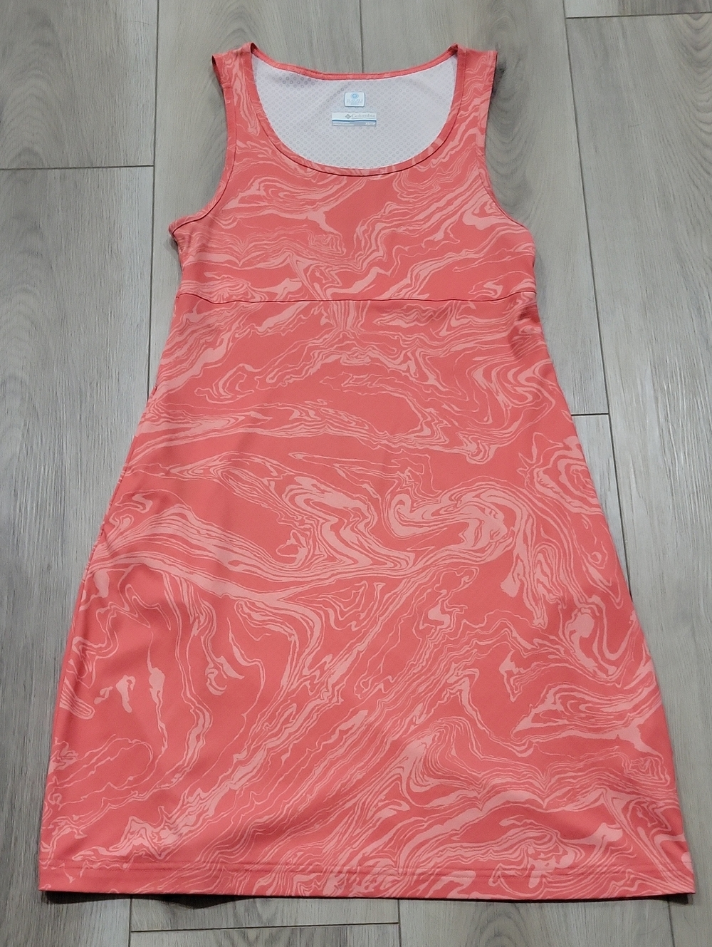 Columbia Coral Pink Marble-Print Mini Dress